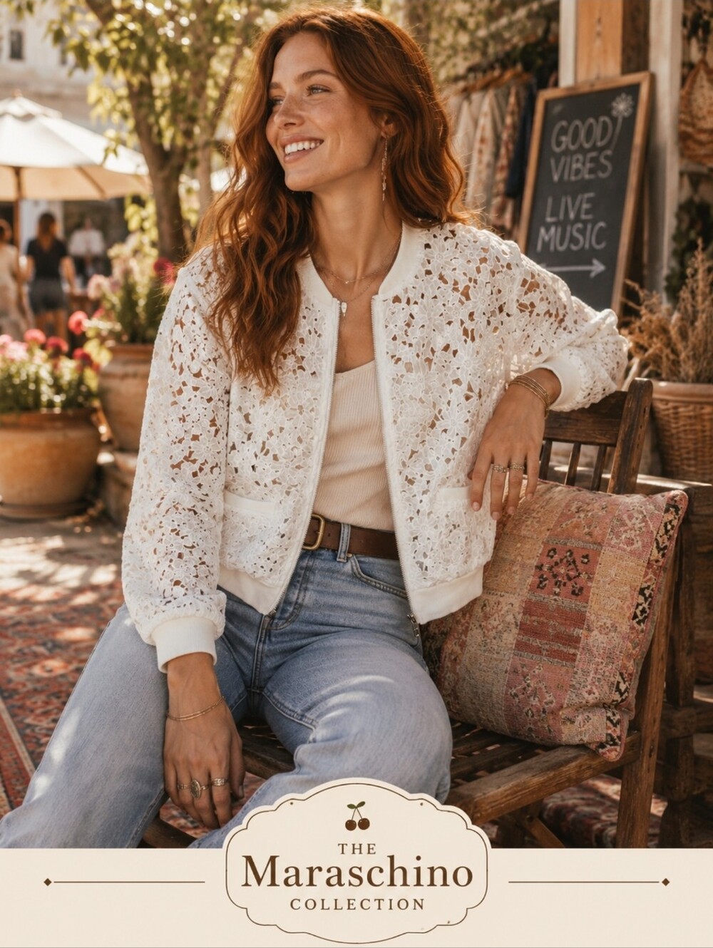 Emaline White Lace Bomber Jacket | 2X